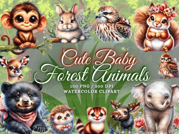 Download Cute Watercolor Baby Forest Animals PNG - Cute watercolor Collection