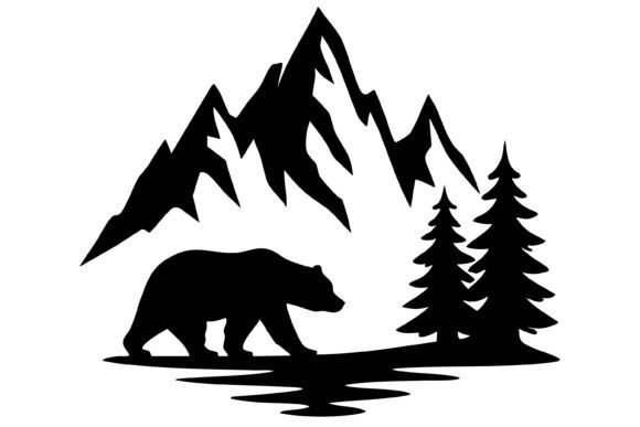 Download Bear, Pine Trees, and Mountain SVG - Premium Resources