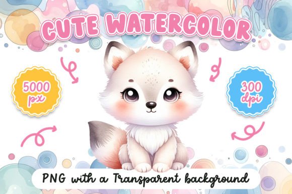 Download Cute Watercolor Arctic Fox - Cute watercolor Collection